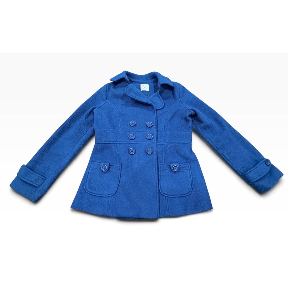 Love Culture Basic Blue Double Breasted Pea Coat Womens L Lined Pockets CJ072